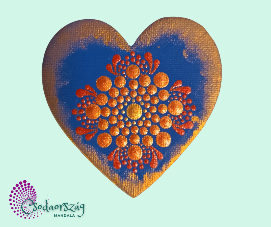 kék-vörösarany szív hűtőmágnes